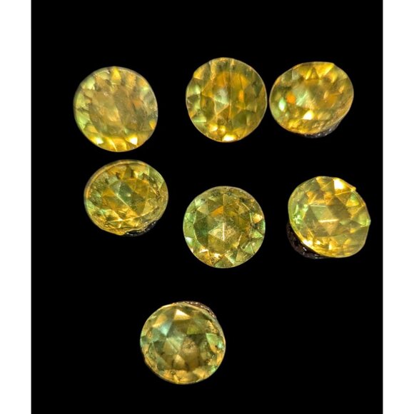 Vintage Gold & Yellow Faceted Glass Button Set Of 7 Intricate Details Round Shan - Picture 3 of 9